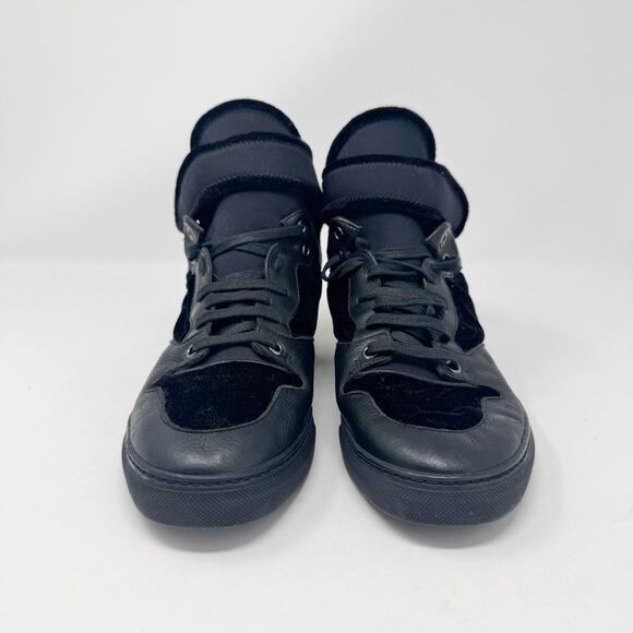 BALENCIAGA | Black Tess Velvet & Neoprene High Top Sneakers Women’s Size 38 - Picture 2 of 10